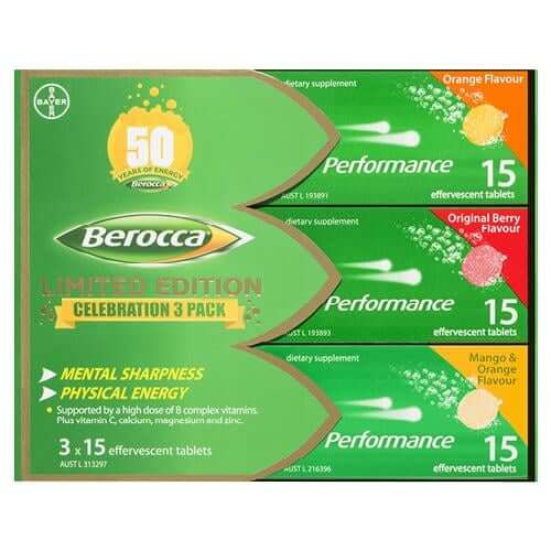 Viên Sủi Berocca Performance Úc 45 Viên Vị Cam, Xoài, Tự Nhiên