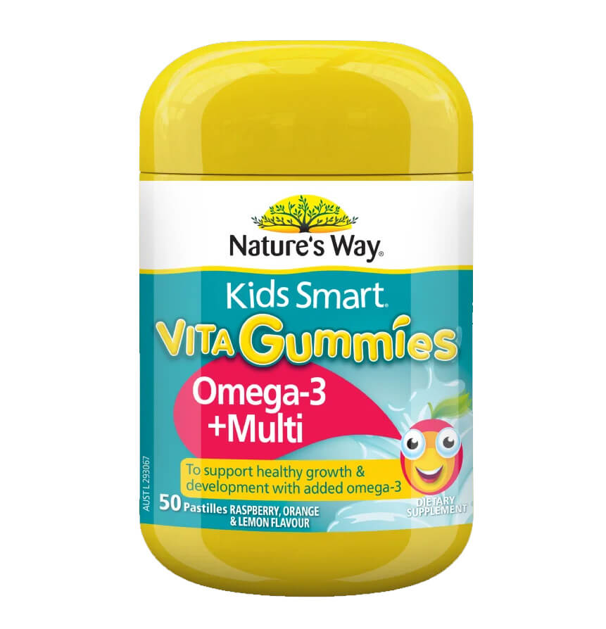 Kids Smart Vita Gummies Omega 3 + Multi (vị mâm xôi, cam và chanh)