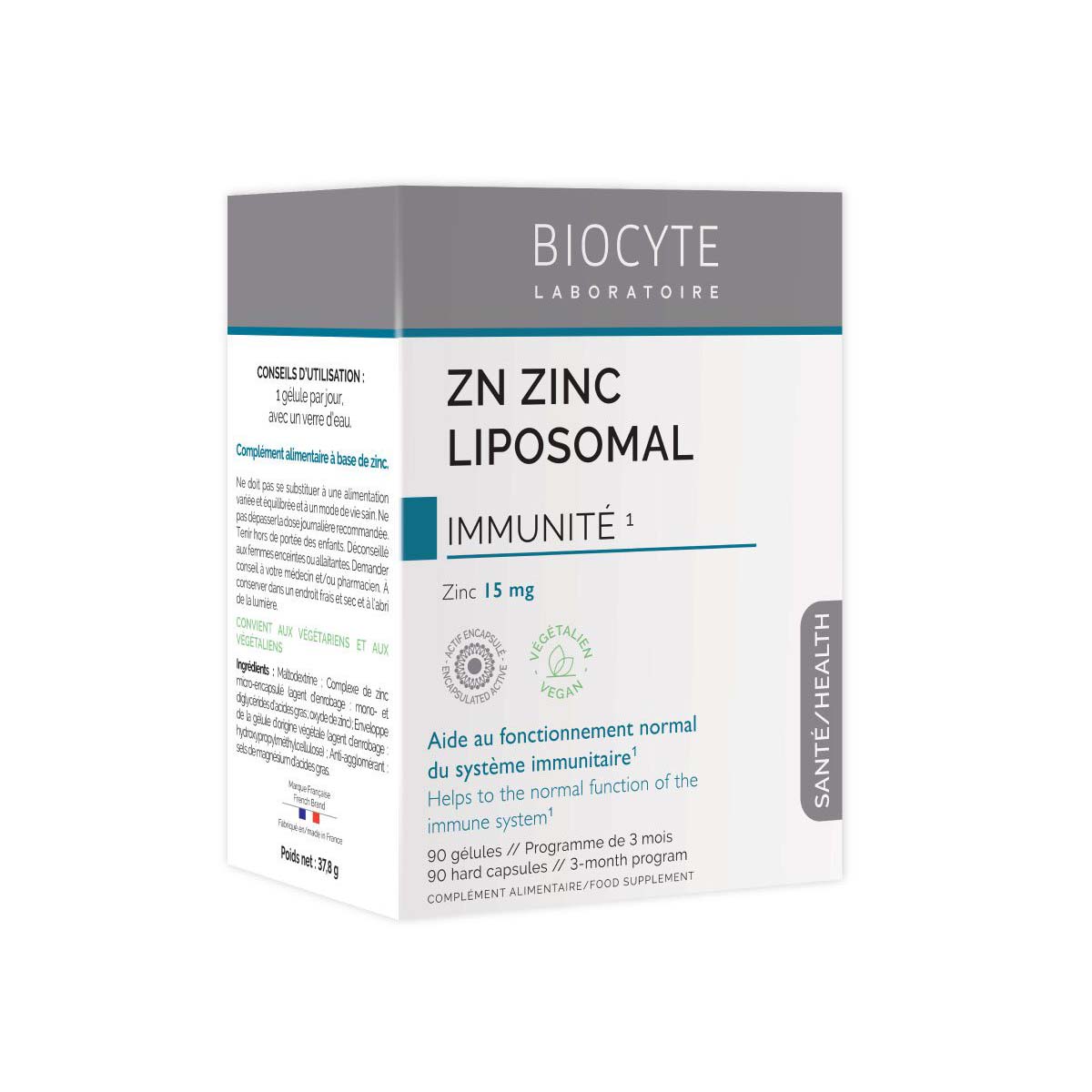 Viên bổ sung kẽm Zn Zinc Liposomal Biocyte Pháp 90 viên