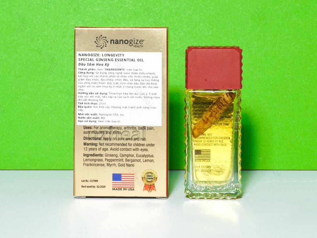Dầu sâm Mỹ Nanogize Longevity Special Ginseng Essential Oil 21ml