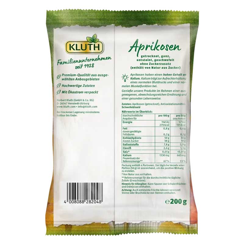 Mơ sấy Kluth Aprikosen Geschwefelt không hạt Đức