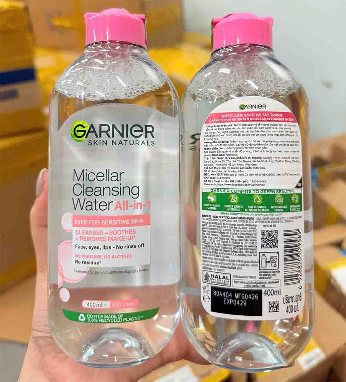Nước tẩy trang Garnier hồng Garnier Micellar Cleansing Water For Sensitive Skin 400ml