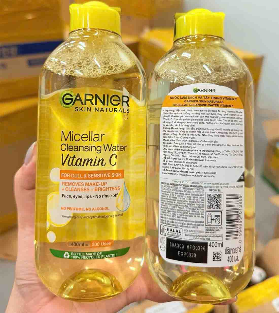 Nước tẩy trang Garnier vàng Micellar Cleansing Water Vitamin C 400ml