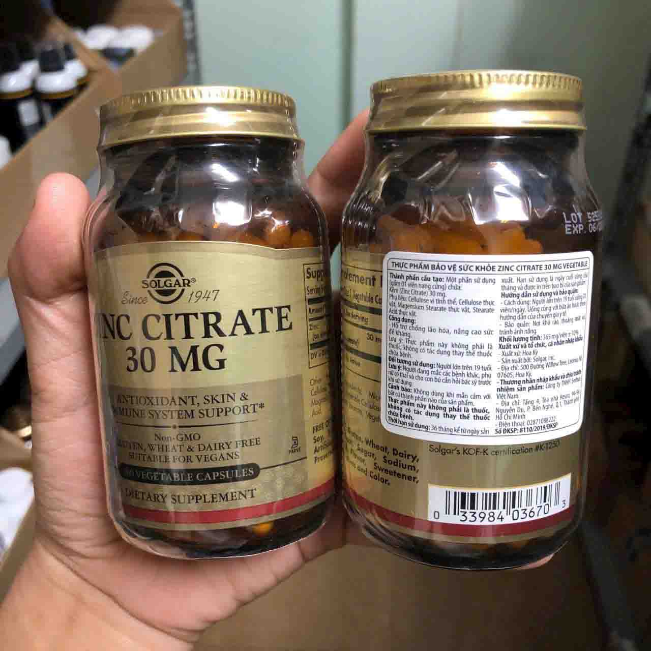 kẽm solgar zinc citrate 30mg