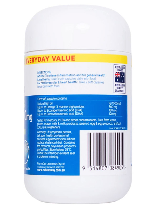 Dầu cá thiên nhiên không mùi Nature's Way Odourless Fish Oil 1000mg