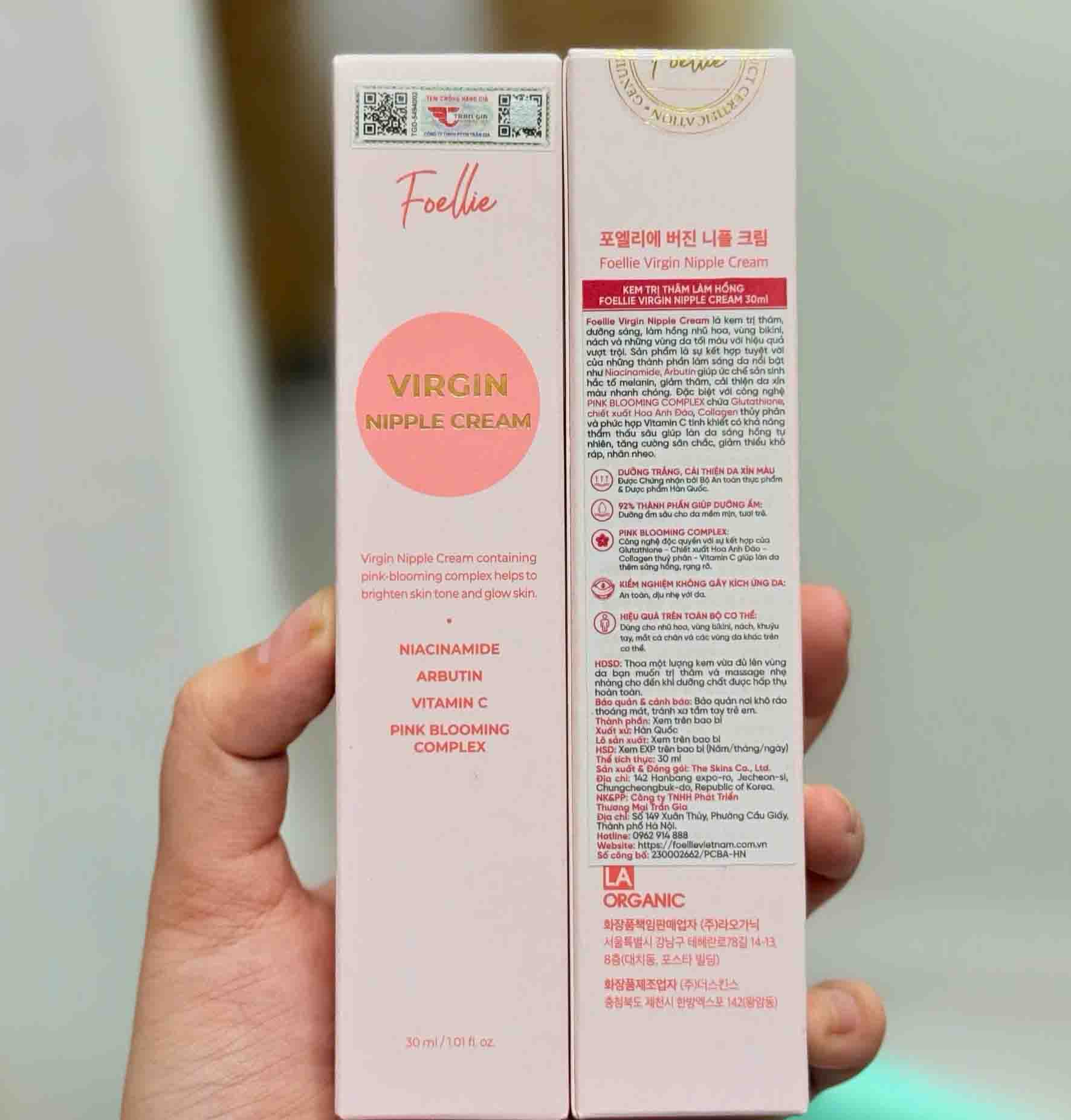 Kem làm hồng nhũ hoa vùng kín Foellie Virgin Nipple Cream 30ml