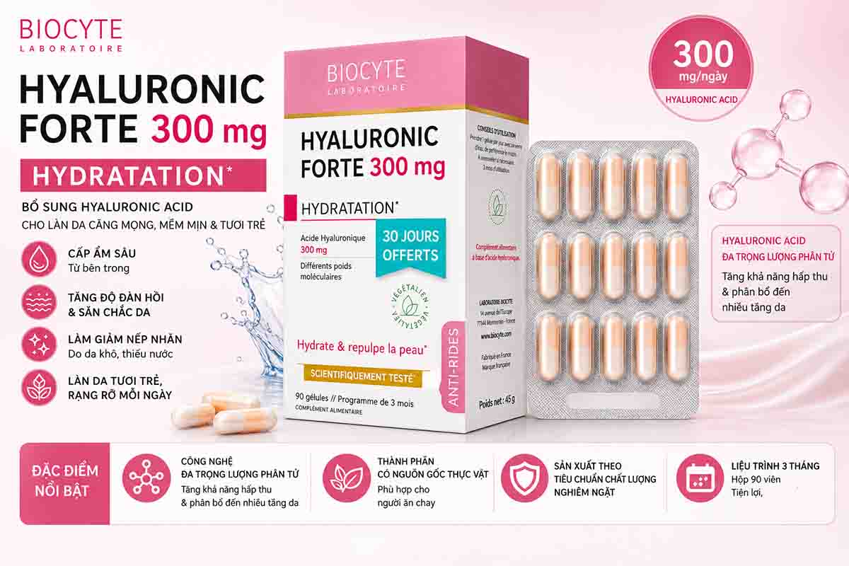 Viên uống bổ sung Hyaluronic Acid Biocyte Hyaluronic Forte 300mg