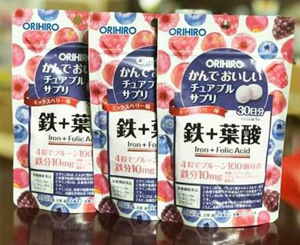 Viên uống bổ sung Sắt Folic Acid Orihiro dạng túi