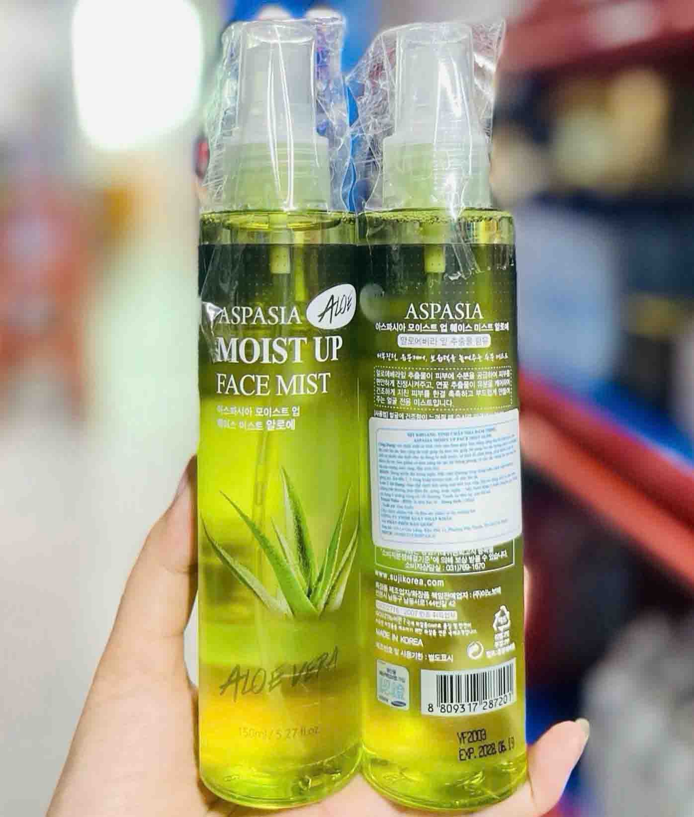 Xịt khoáng nha đam Aspasia Moist Up Face Mist Aloe (màu xanh lá)