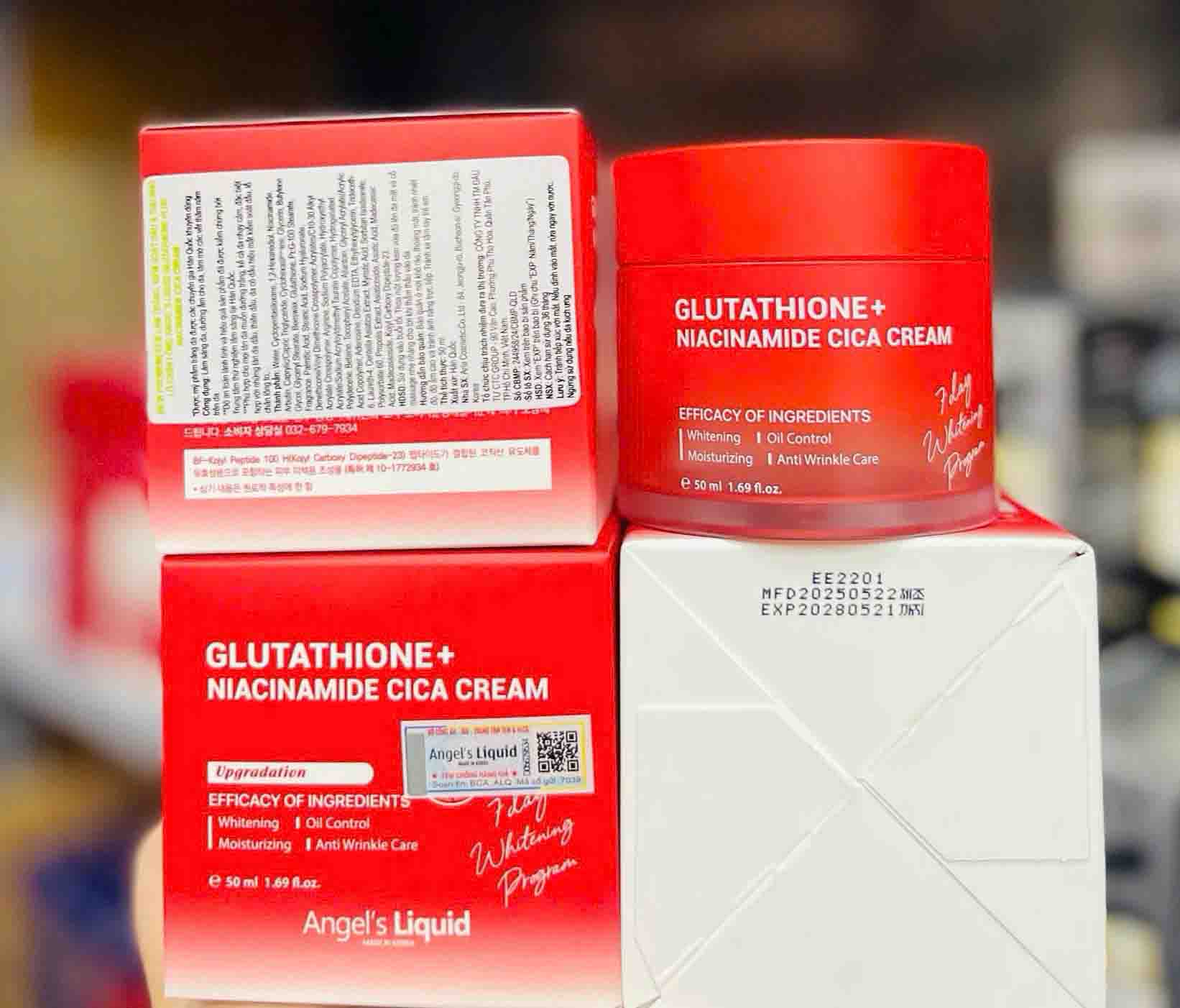 kem dưỡng angel's liquid glutathione niacinamide cica cream 50ml